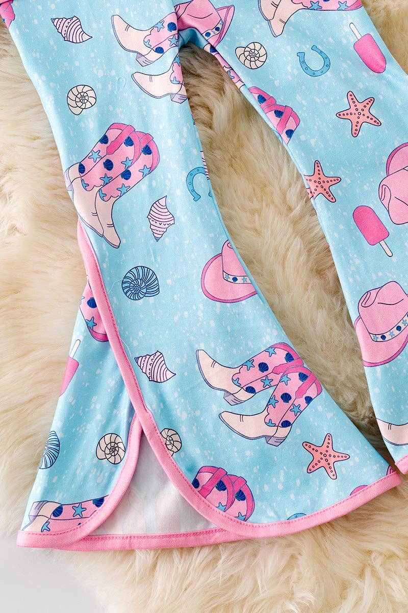 Pink angel sleeve cowgirl boot top & blue pants. OFG50916 JEAN