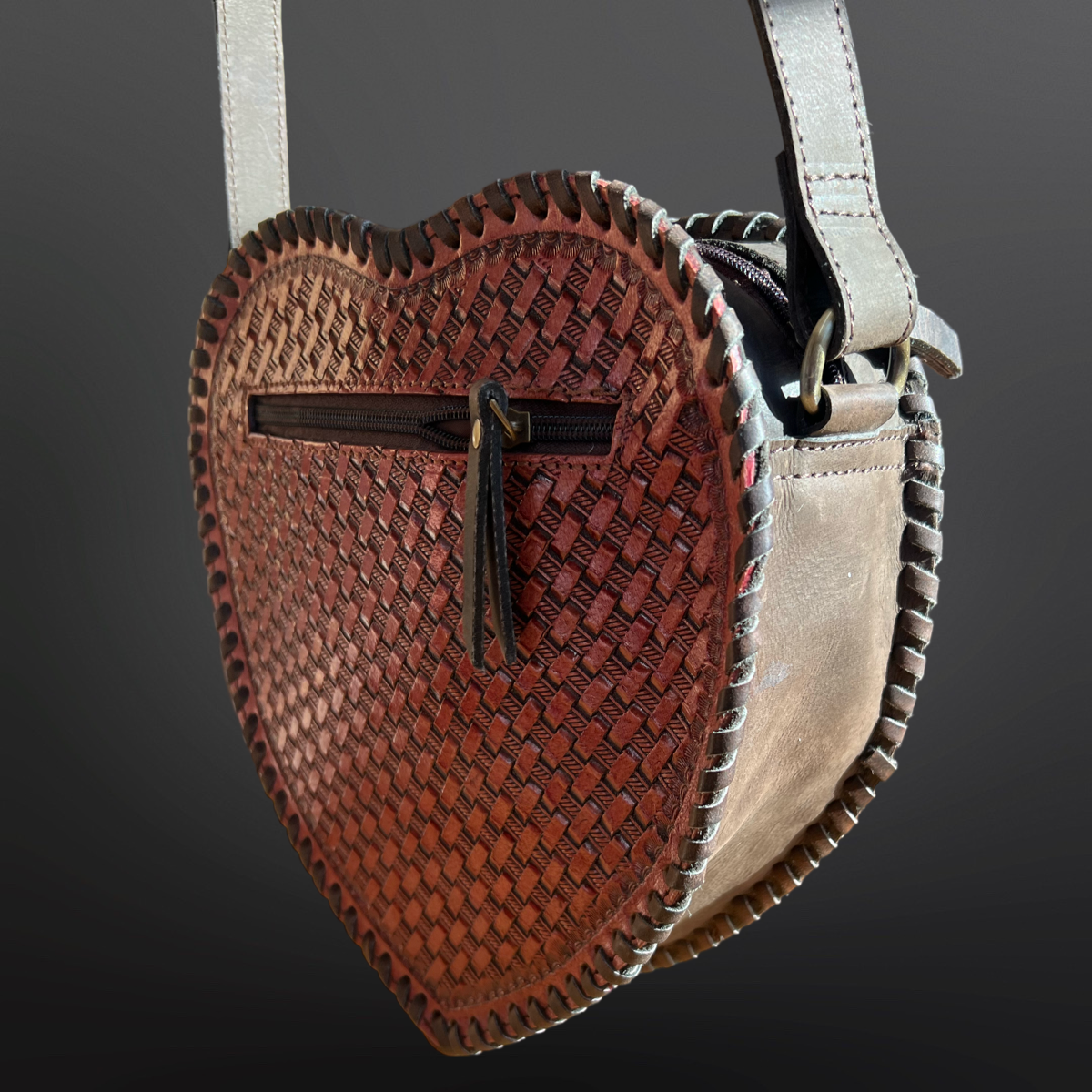 Heart Shape Tooled Leather Western Canteen Handbag