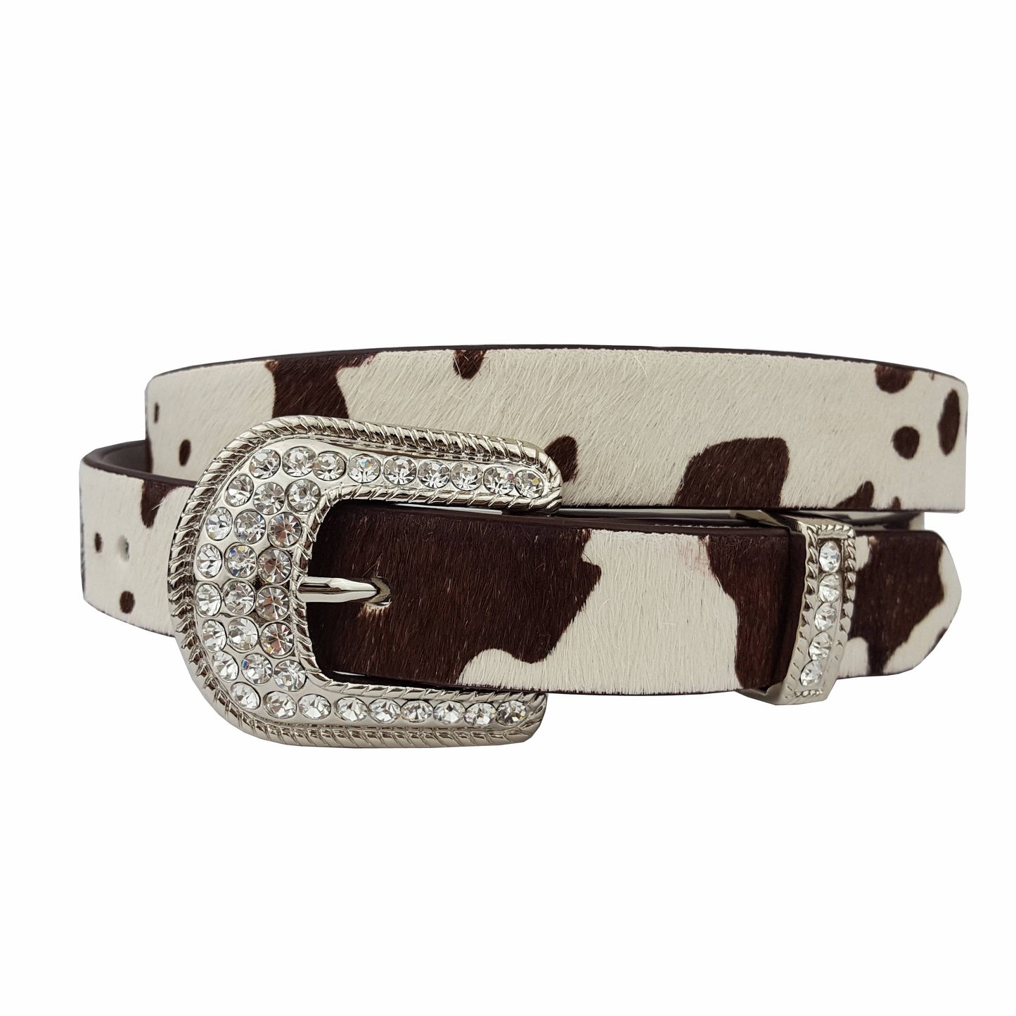 Western Crystal Buckle and Loop w. Genuine Cow Hair Belt