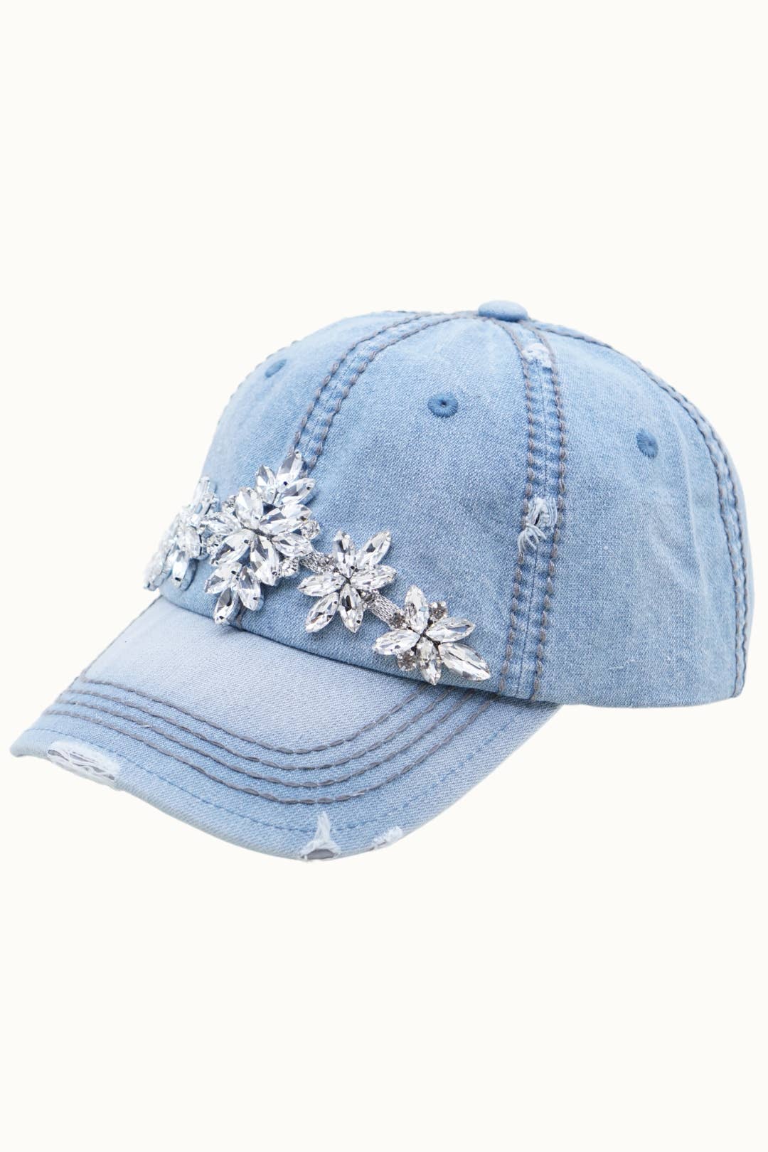 Denim Cotton Dad Cap with Bejewelled Glitz