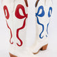 RUBY BOW SWIRLING PATTERNED WESTERN BOOTS: WHITE/ LIGHT BLUE / B12