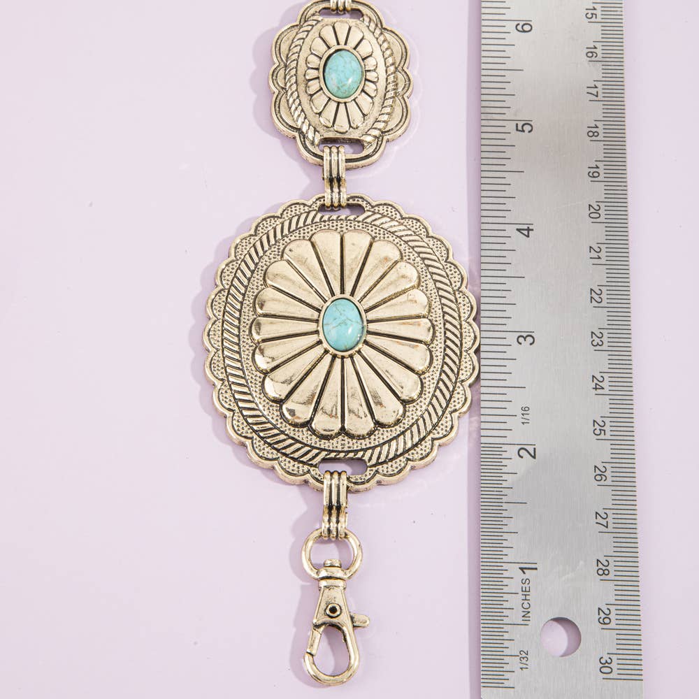 Sunburst Concho Chain Belt With Turquoise Stones: G