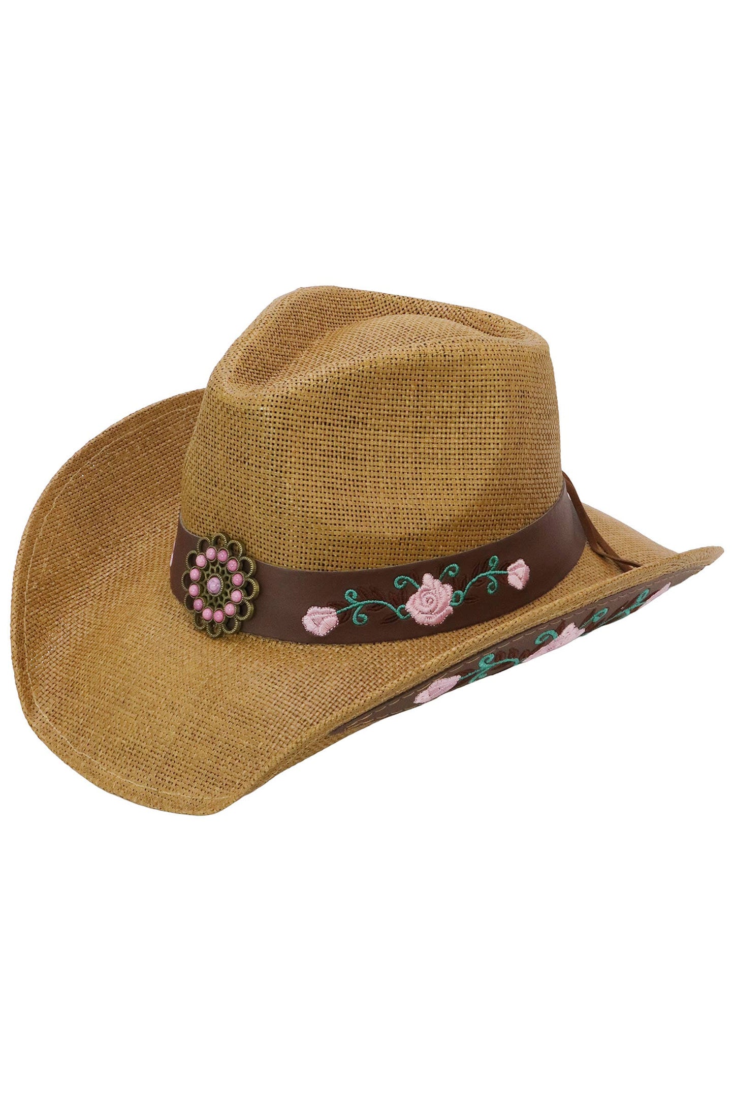 Pink Rose Concho Belt Embroidered Cowgirl Hat