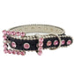 Genuine Black Leather Crystal Dog Collar: Pink Stone / Small