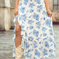 Boho Floral High Waist Ruffle Split Maxi Skirt