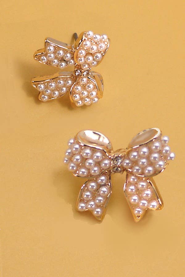 MINI PEARL BOW RIBBON EARRINGS