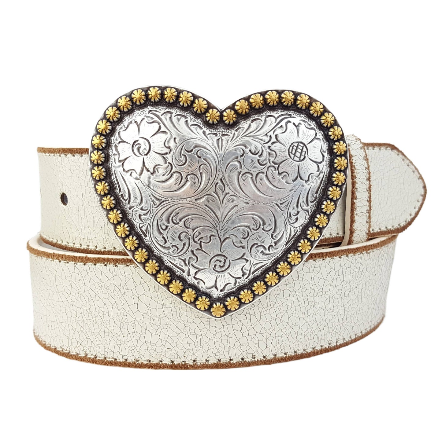 Western Heart Buckle w. Vintage Leather belt: Cream