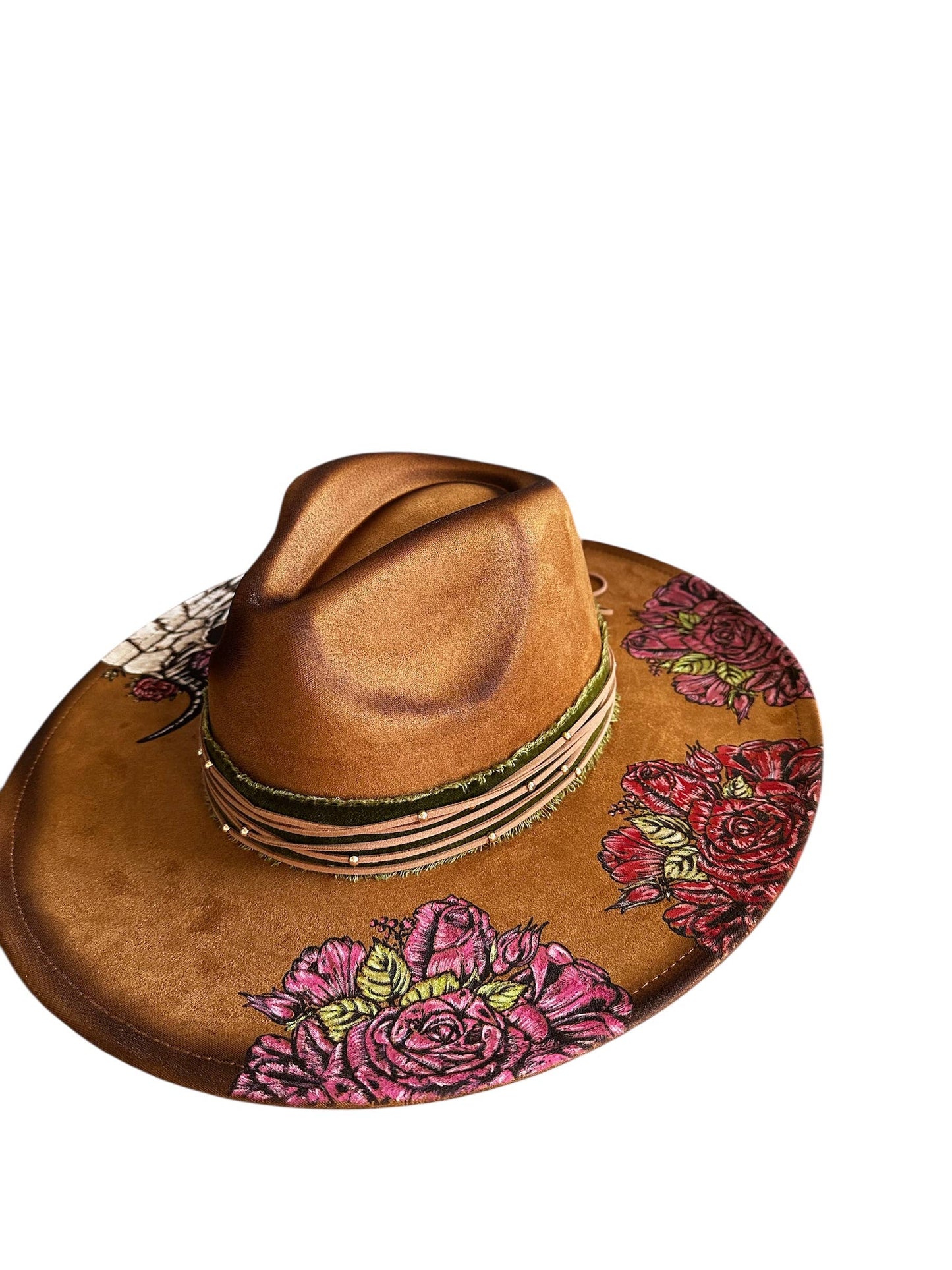 Western Hat Hand painted Bull Skull & Florals