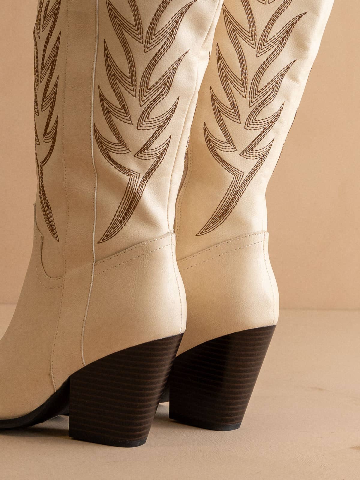 The Bronco Off White | Knee High Cowboy Western Boot: Off White