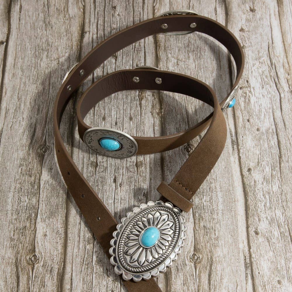 Oval Concho Buckle Western Belt