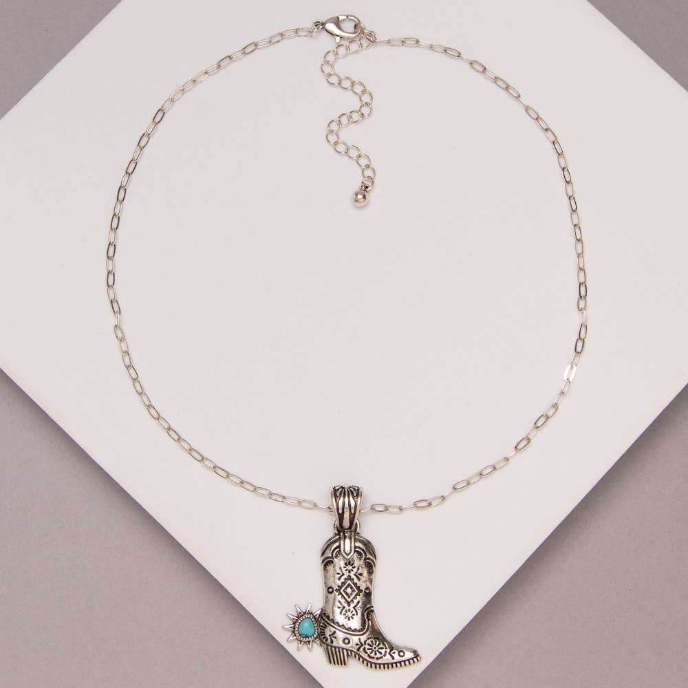 Western Cowboy Boot Pendant Necklace
