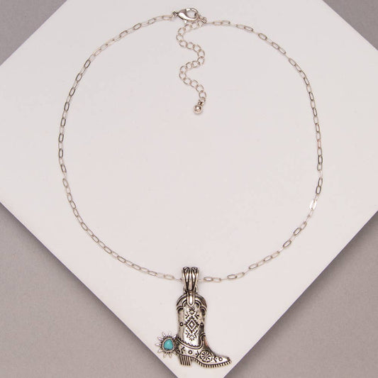 Western Cowboy Boot Pendant Necklace