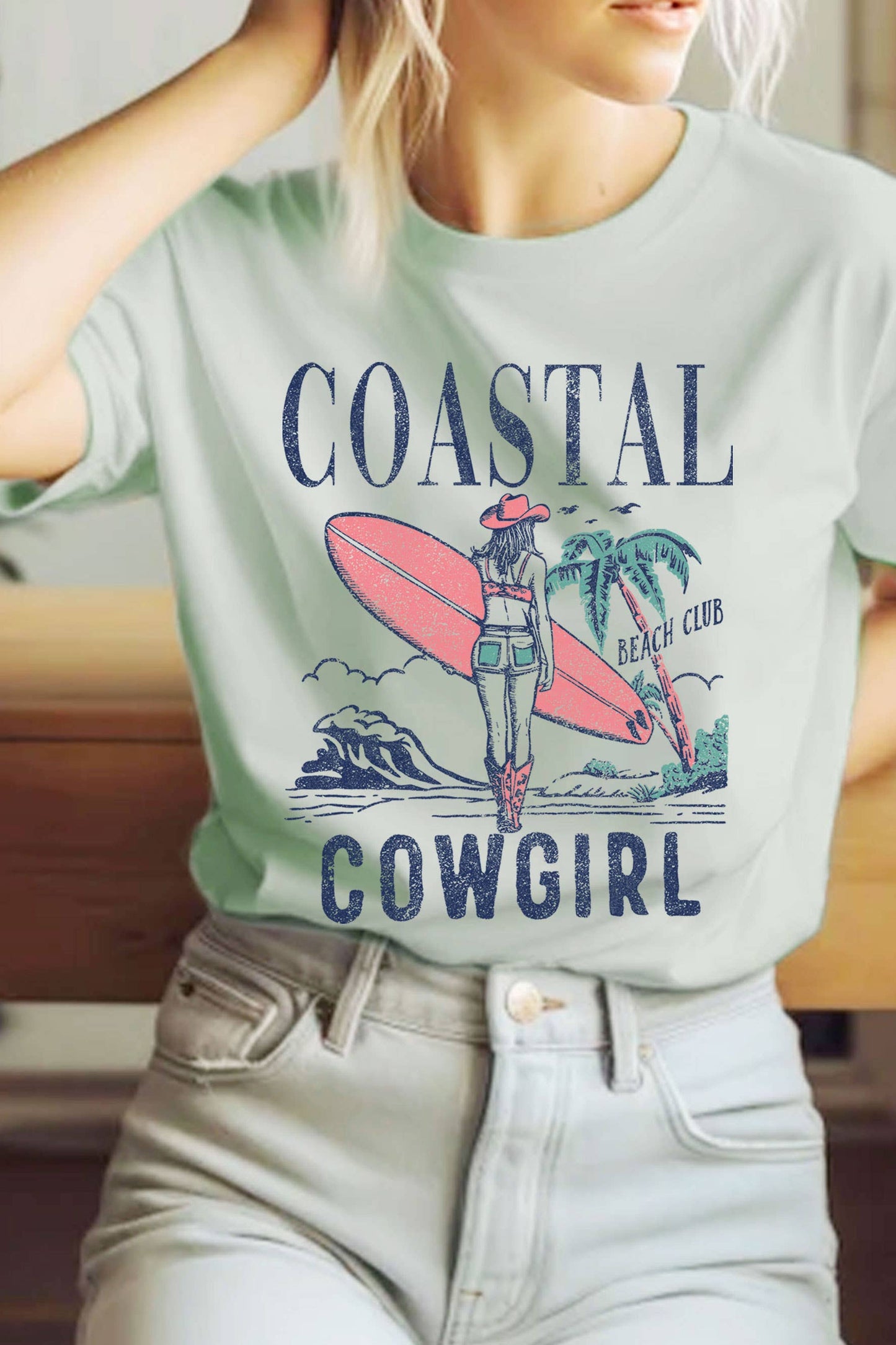 COASTAL COWGIRL BEACH CLUB GRAPHIC TSHIRTS.