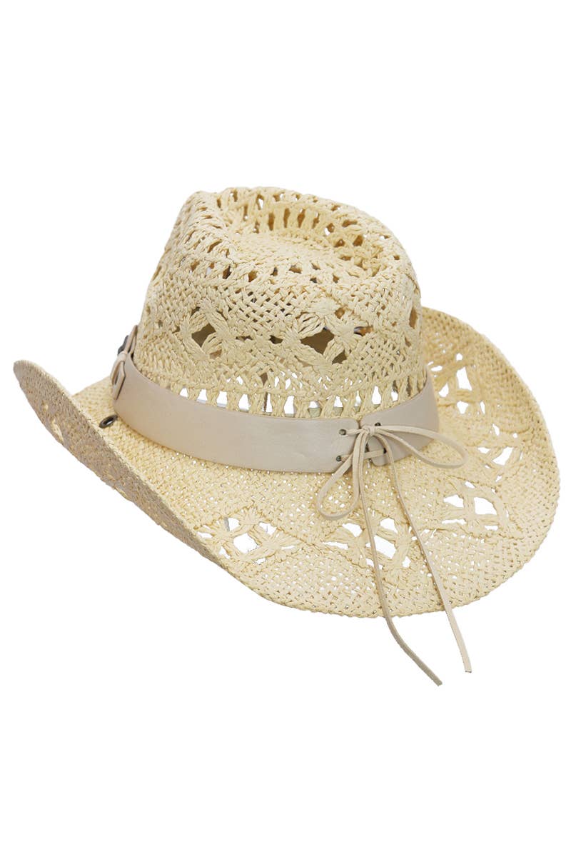 Longhorn Monochrome Belt Crochet Woven Cowboy Hat: Hot Pink