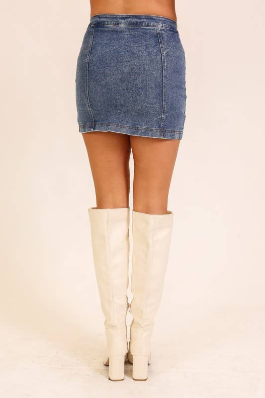 Stretchy Button Down Denim Skirt