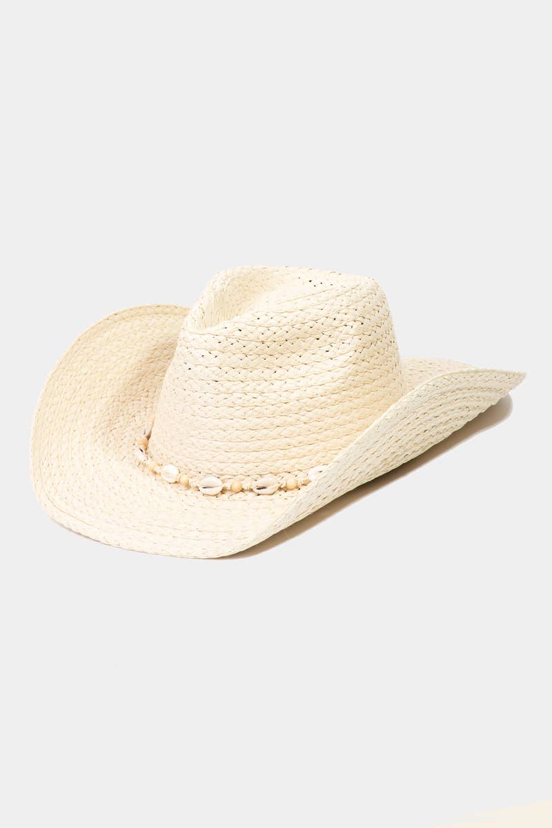 Cowrie Shell Straw Braided Cowboy Hat: IV