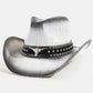 Western Long Horn Studded Strap Straw Cowboy Hat: KA