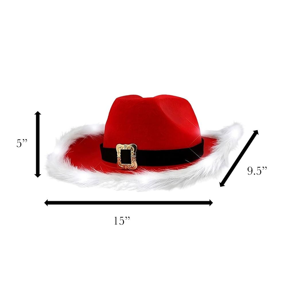 LED Flashing Christmas Cowboy Santa Western Hat