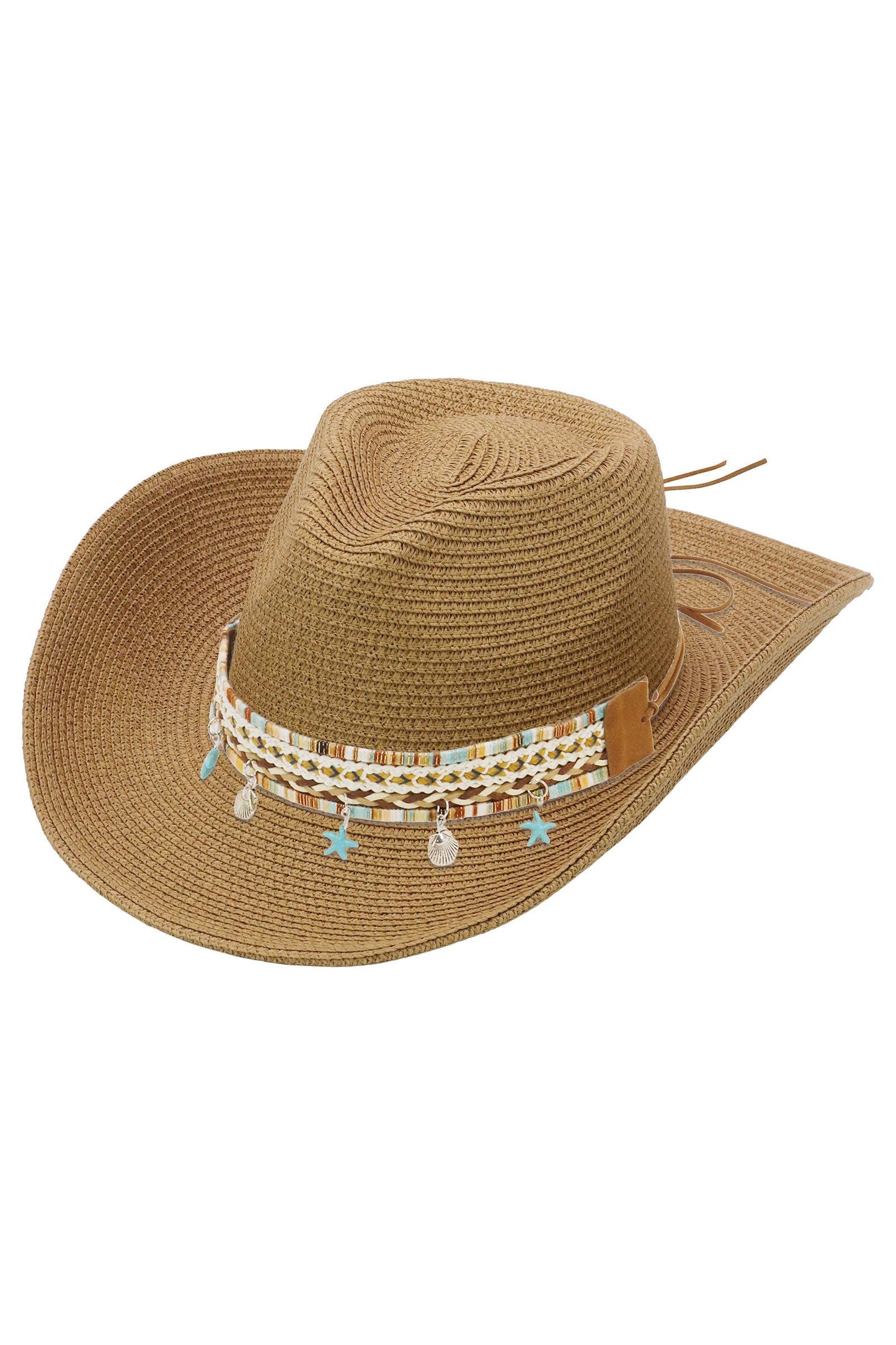 Blue Starfish Straw Coastal Cowgirl Hat: TAN / ONE SIZE