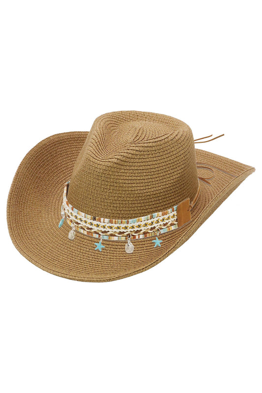 Blue Starfish Straw Coastal Cowgirl Hat: TAN / ONE SIZE