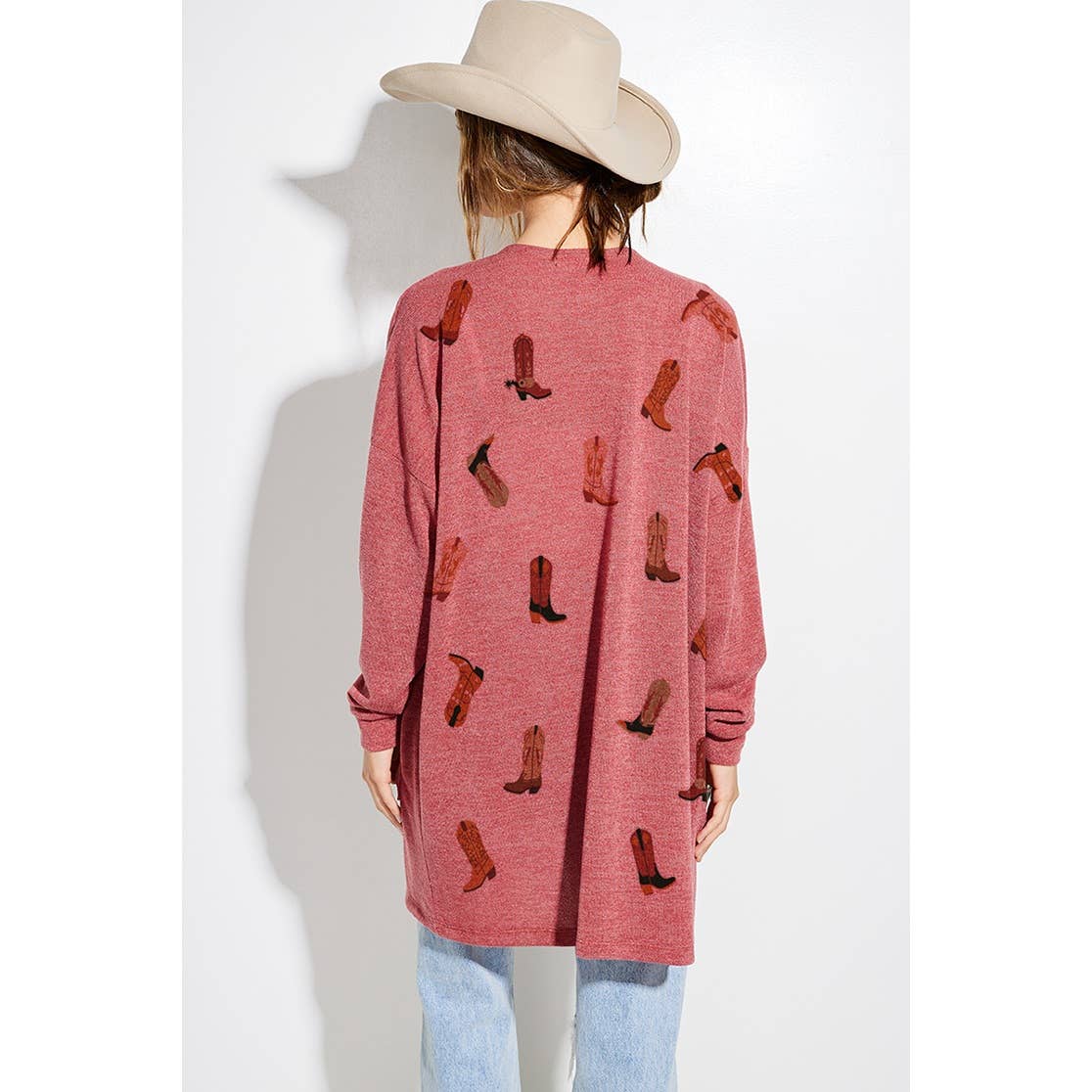 Cowgirl boots print Knit casual style Cardigan