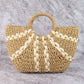 Striped Straw Weave Round Rope Handle Tote Bag