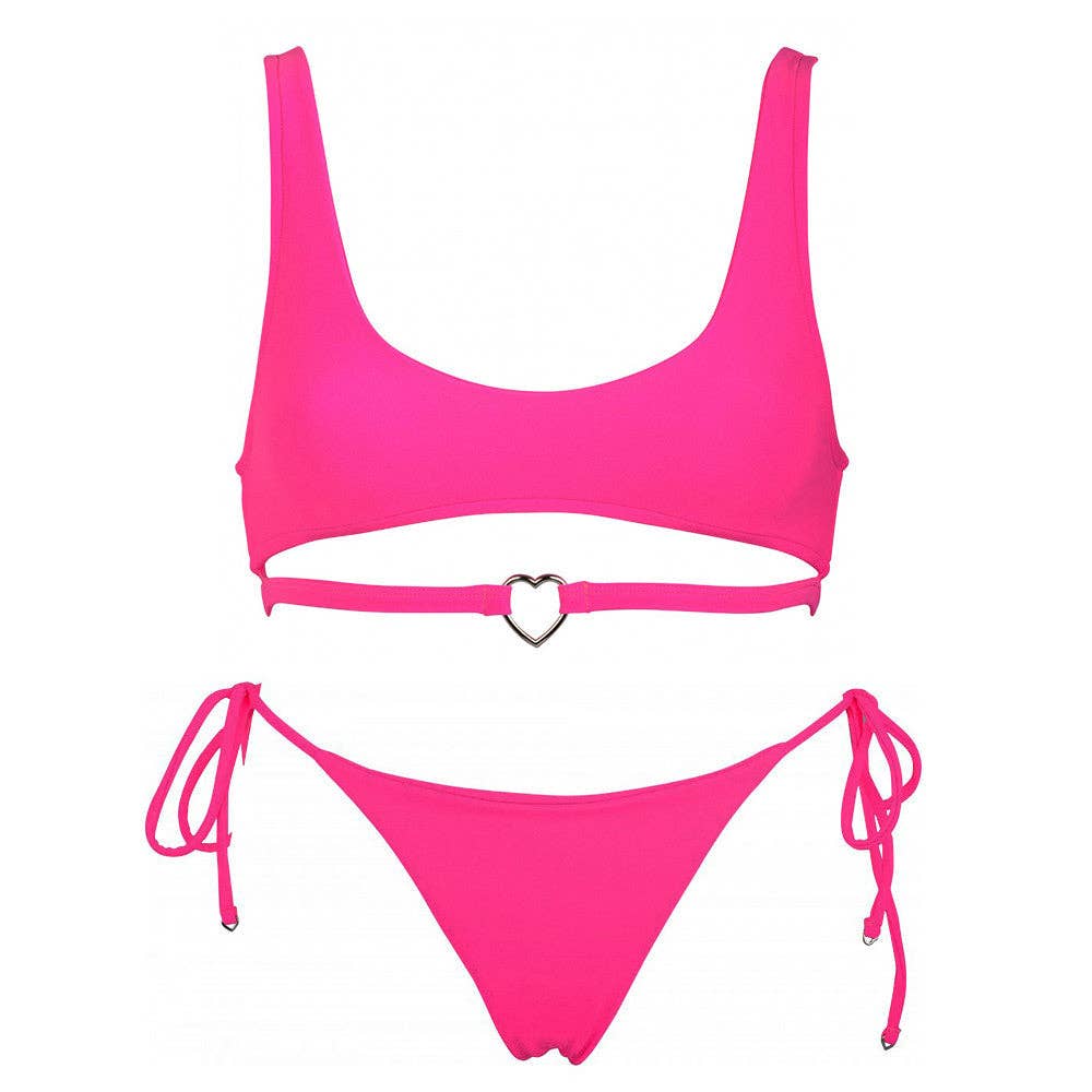 2-Piece Solid Color Bikini Swimsuit with Heart