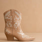 The Bailey | Apricot Embroidered Cowboy Bootie: APRICOT