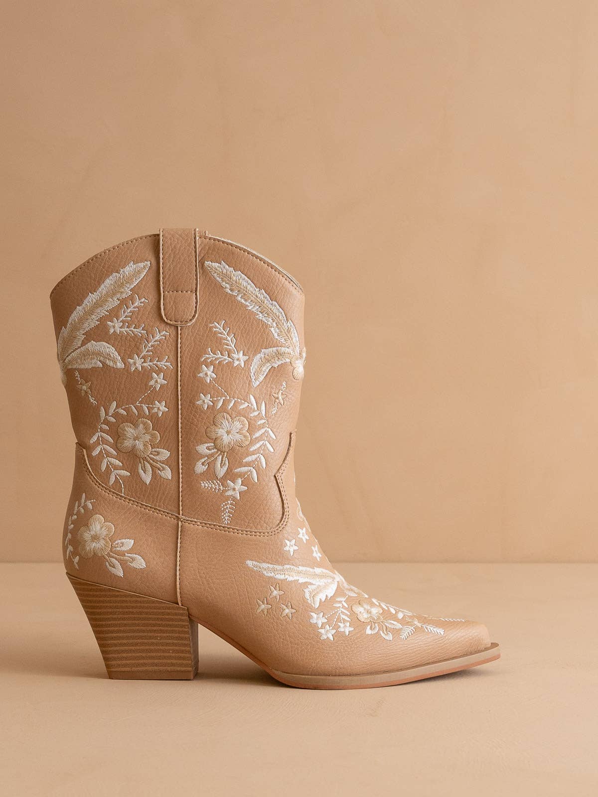 The Bailey | Apricot Embroidered Cowboy Bootie: APRICOT