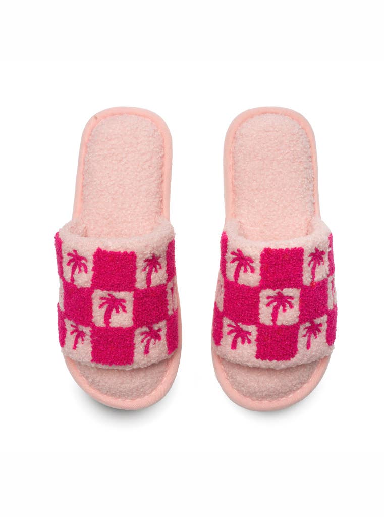 Indoor / Outdoor Slide Slippers - Checkered w/ Palms