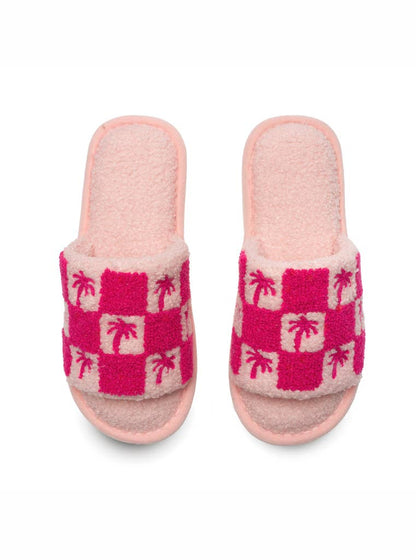 Indoor / Outdoor Slide Slippers - Checkered w/ Palms