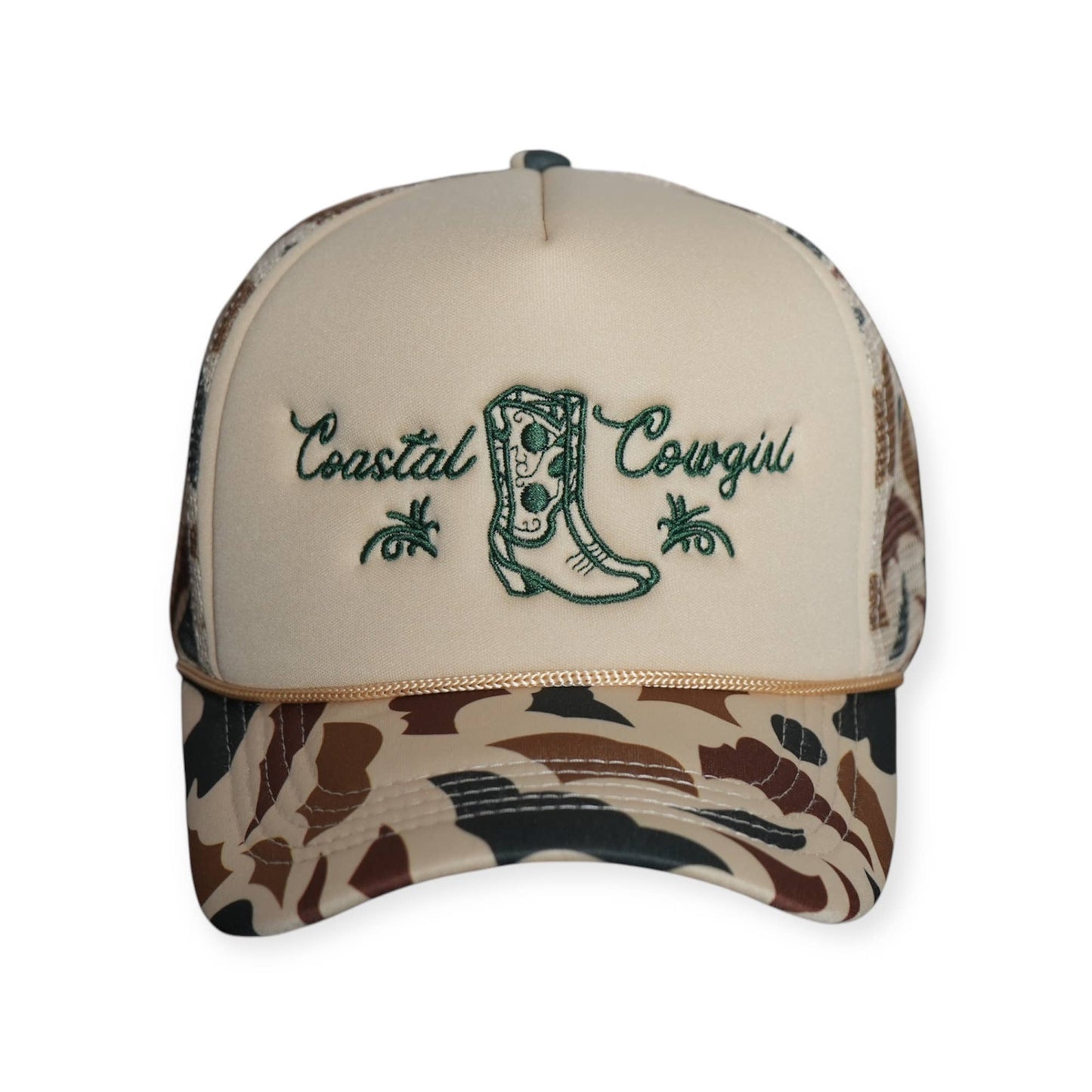 Coastal Cowgirl Trucker Hat: Forest Green/Hot Pink / Unstructured Trucker Hat