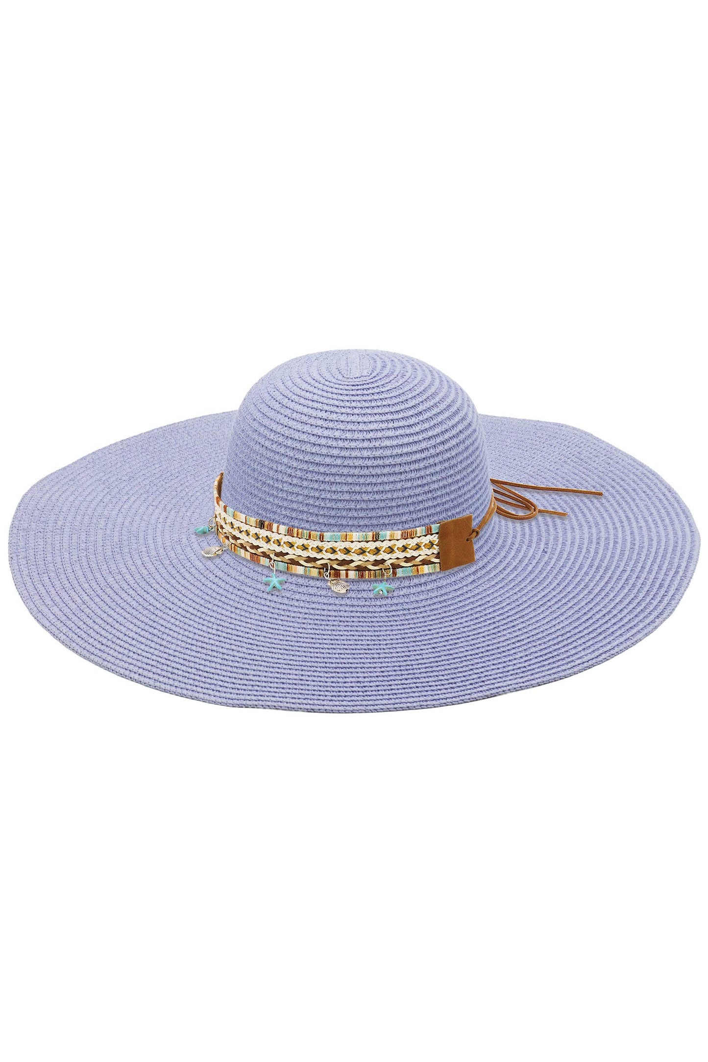Blue Coastal Starfish Belt Floppy Straw Sun Hat