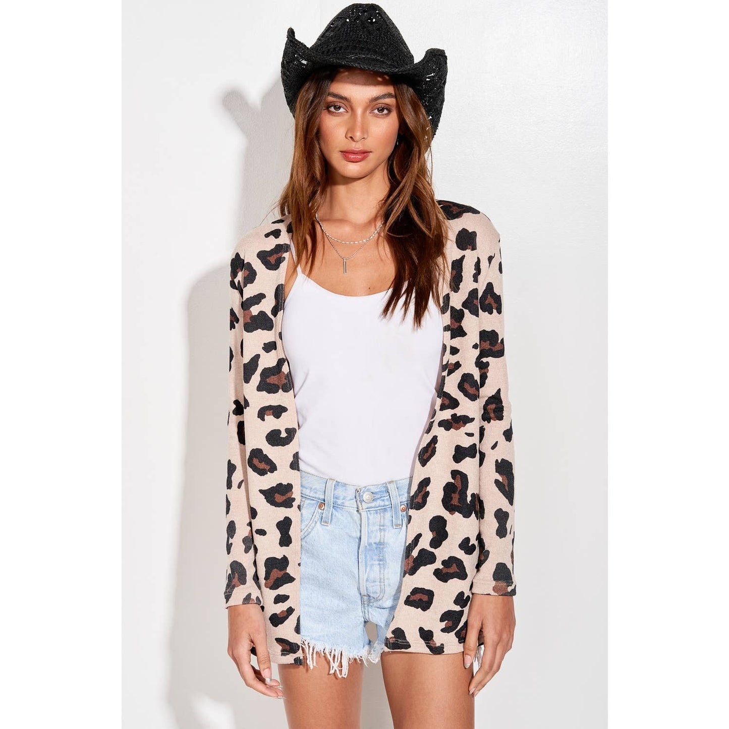 Leopard print knit long sleeve cardigan