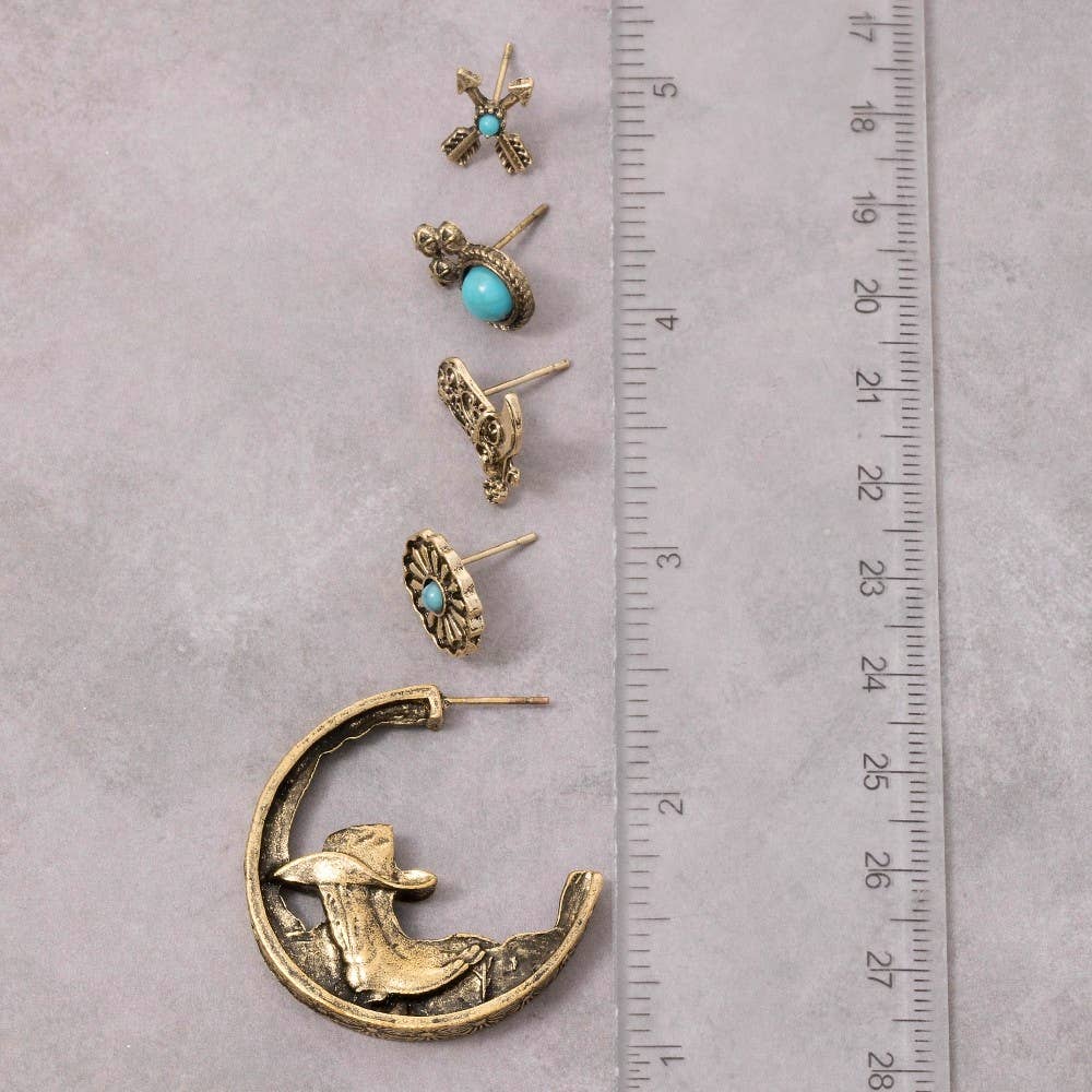 Assorted 5 Pair Western Earrings Set: G