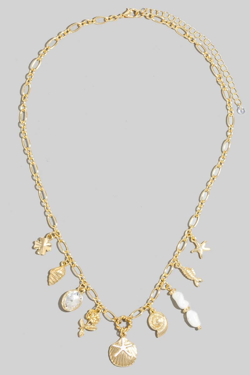 Rose And Sea Life Charms Chain Necklace