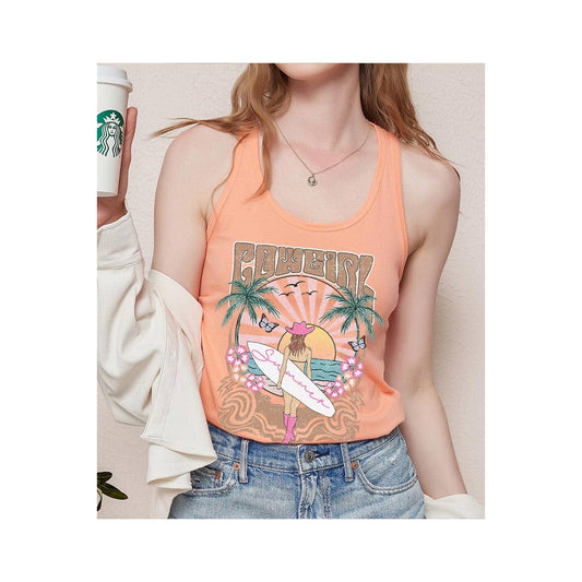 Cowgirl Surfer Beach Graphic Racerback Tank Top
