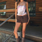 ESME Vintage Mesh Print Bustier Corset Cami Top With Bow: Multi-Colored / 3 SMALL 2 MEDIUM 1 LARGE
