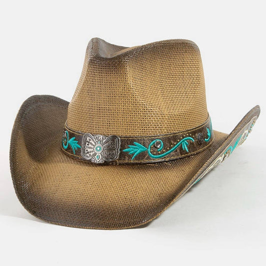 Western Butterfly Concho Detail Straw Cowboy Hat: BR