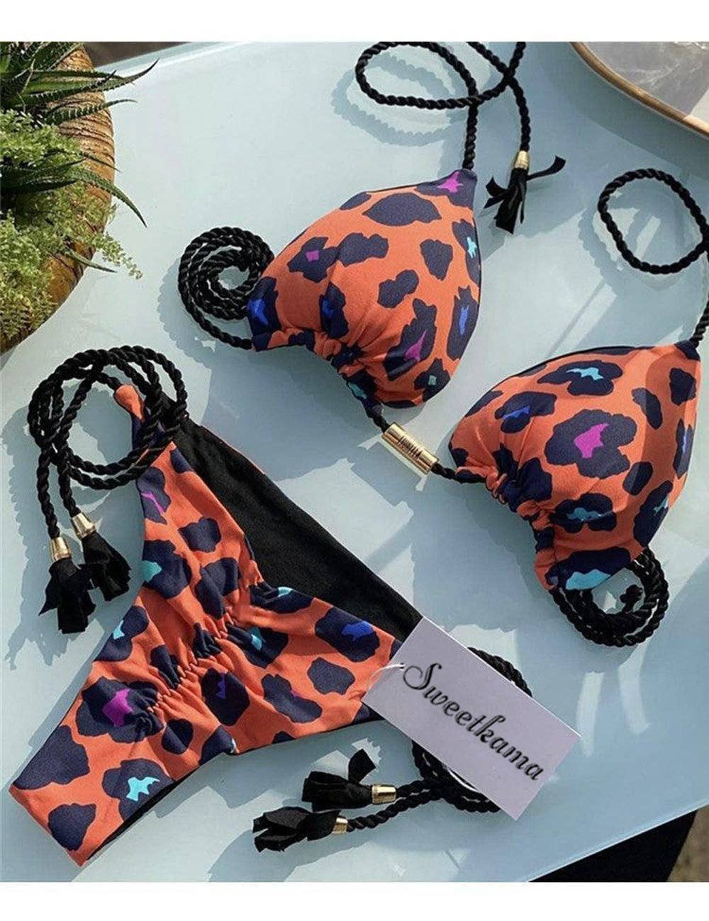 Ladies String Tie Halter Strap Sexy Bikini Set