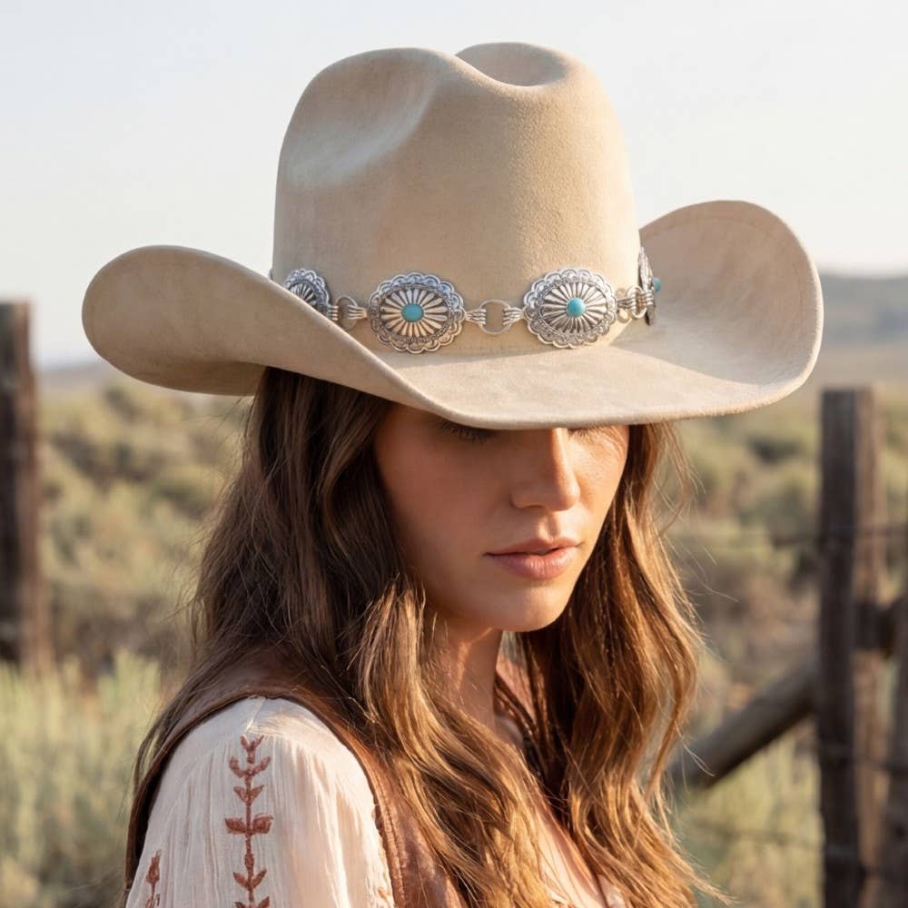 Turquoise Stud Concho Belt Western Cowboy Hat: KA