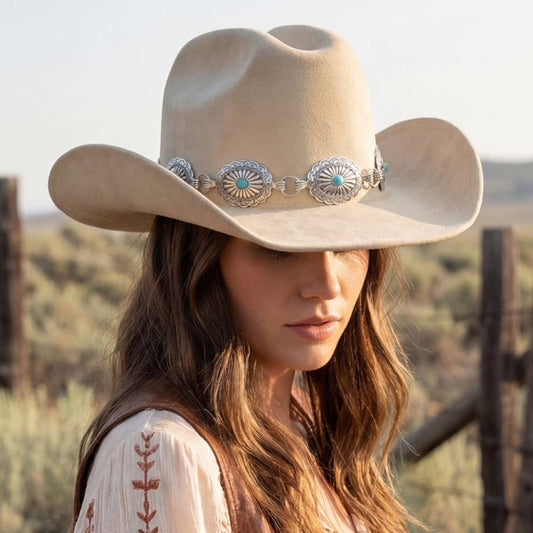 Turquoise Stud Concho Belt Western Cowboy Hat: KA