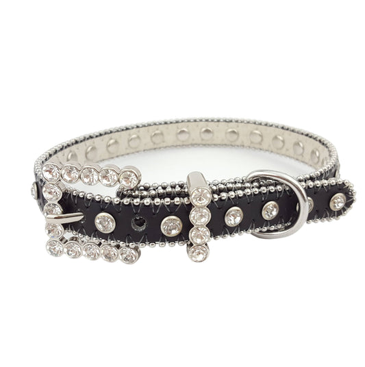 Skinny Crystal Collar for Petite  Small Breed: Black / X-Small