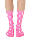 Novelty Graphic Crew Socks - White Cowgirl Boots - Pink