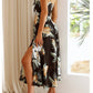 Tropical Print Cutout Dress