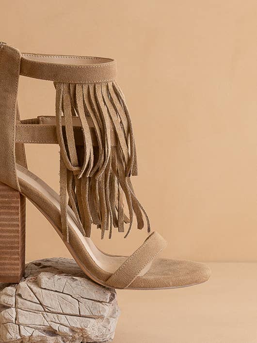 The Gela Khaki | Fringe Framed Heel: KHAKI