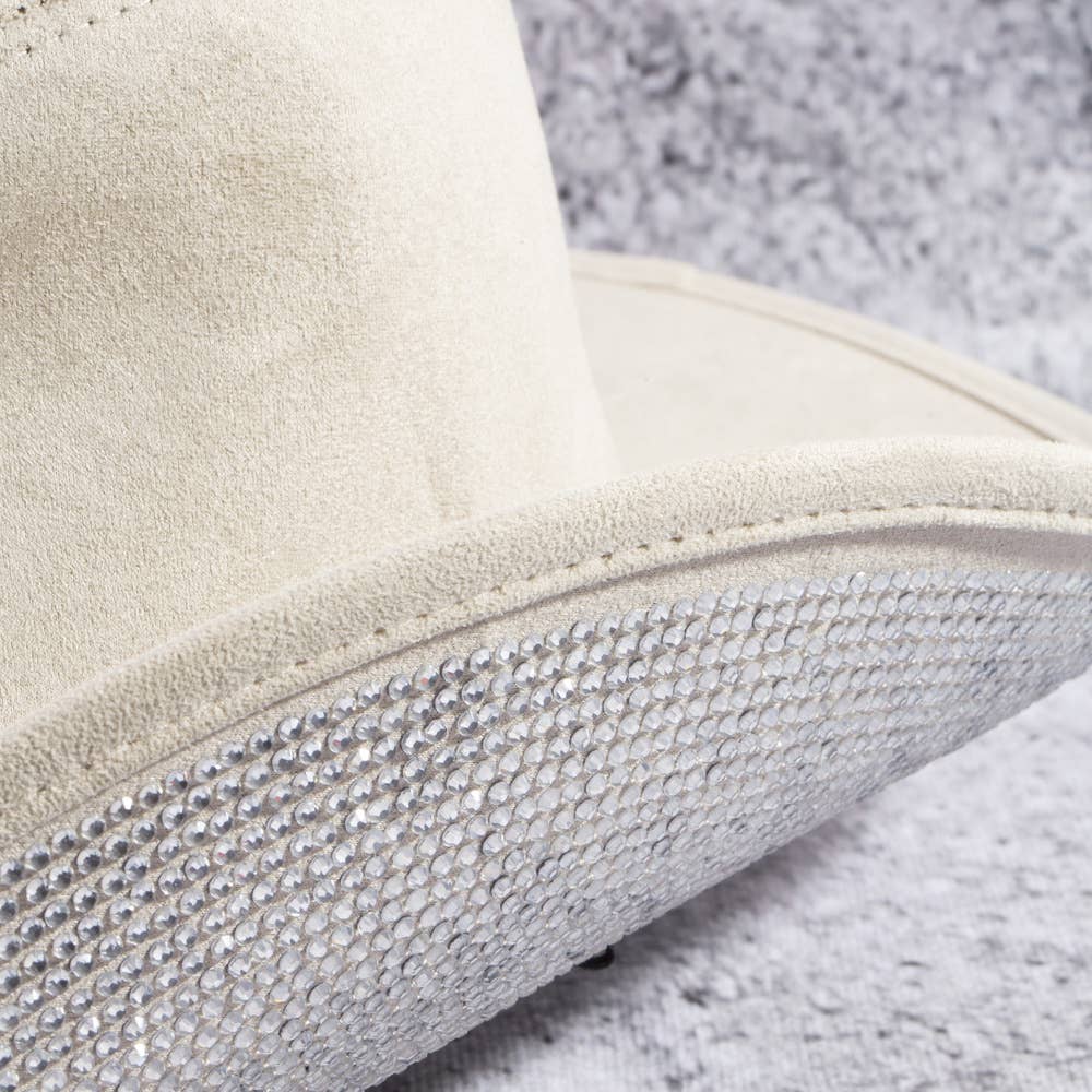 Wide Brim Suede Rhinestone Studded Western Cowboy Hat: IV