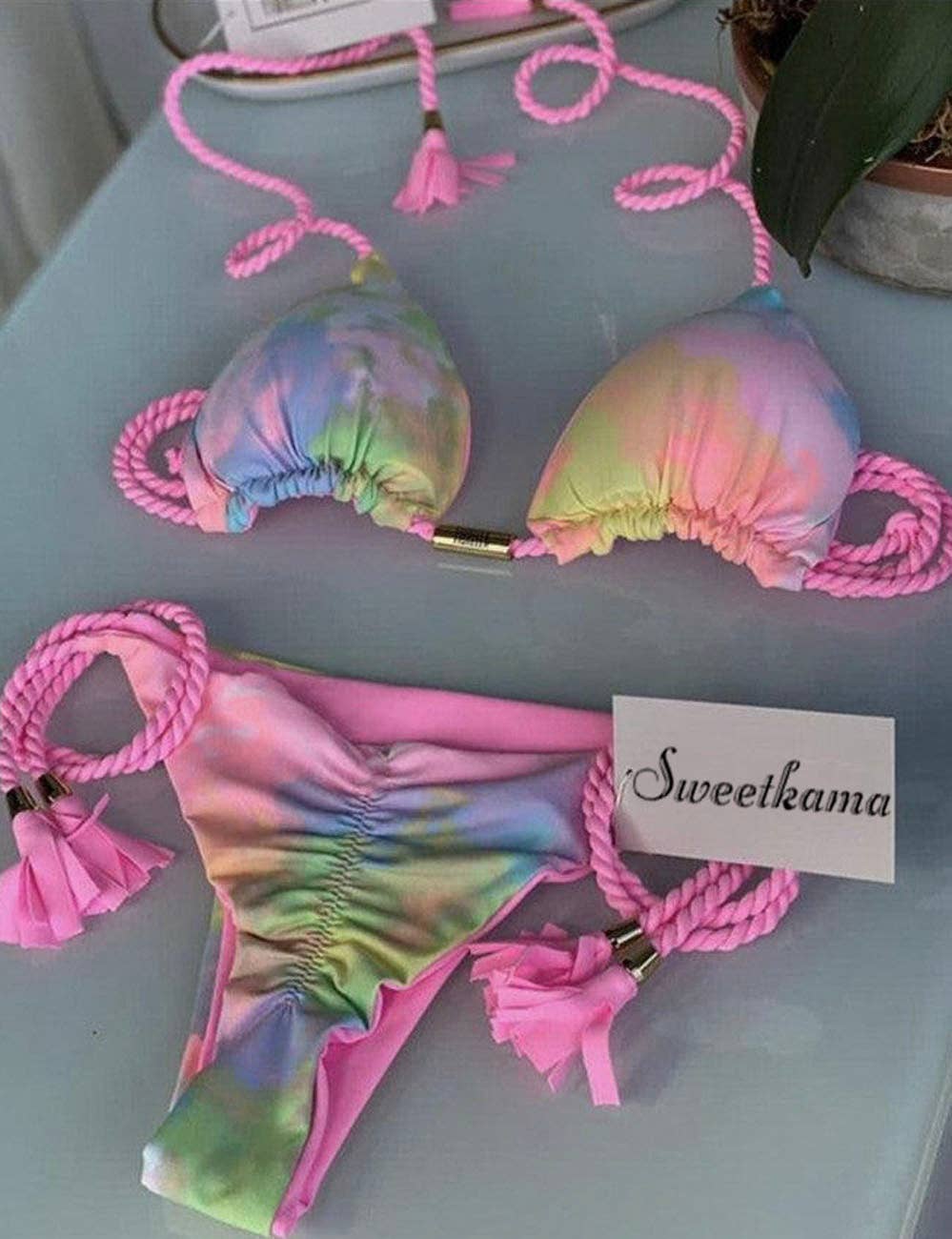 Ladies String Tie Halter Strap Sexy Bikini Set