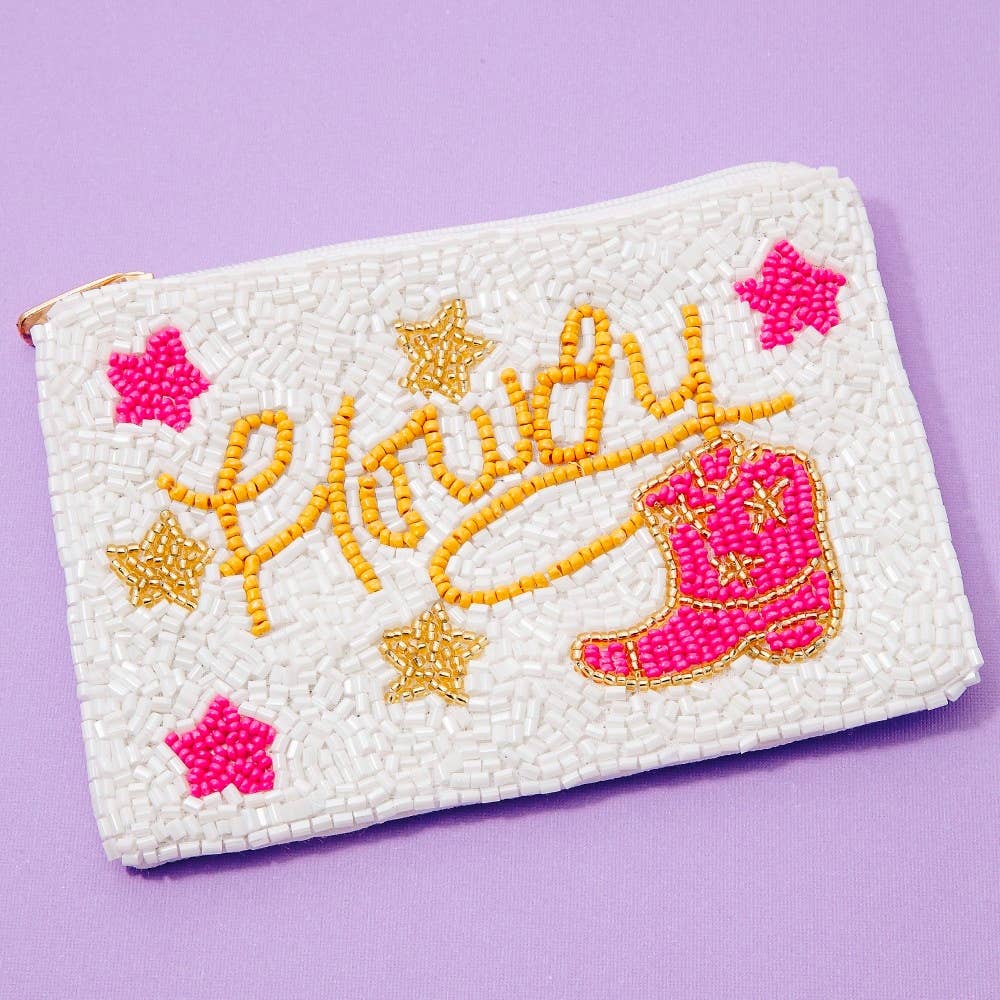 Western Cowboy Boots Howdy Seed Beaded Coin Purse