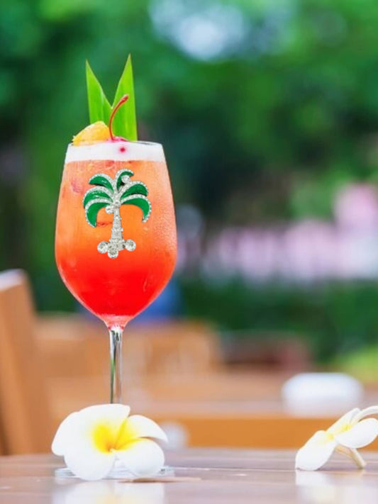 Green Diamond Palm Tree Jeweled Stemmed Wine Glass